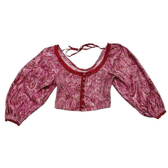 Free People Dare Me Velvet Blouse In Retro Combo - S - Picture 2 of 3